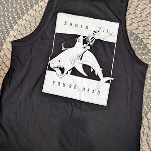 Black Graphic Tank Top with Shark and Skeleton Design